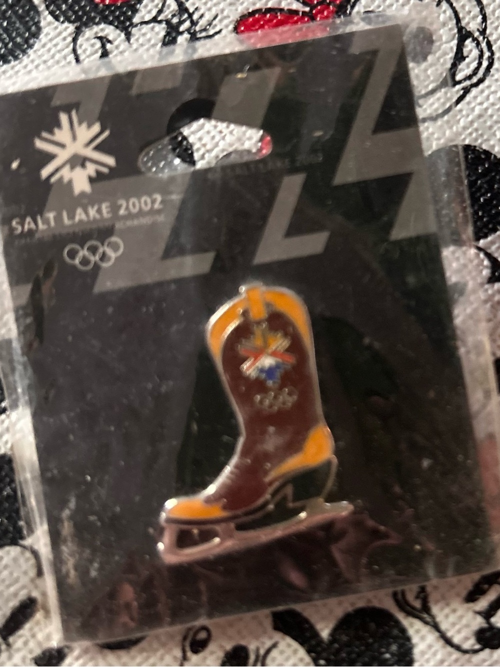 Salt Lake 2002 Olympic Figure Skate Boot Pin - Brown & Yellow